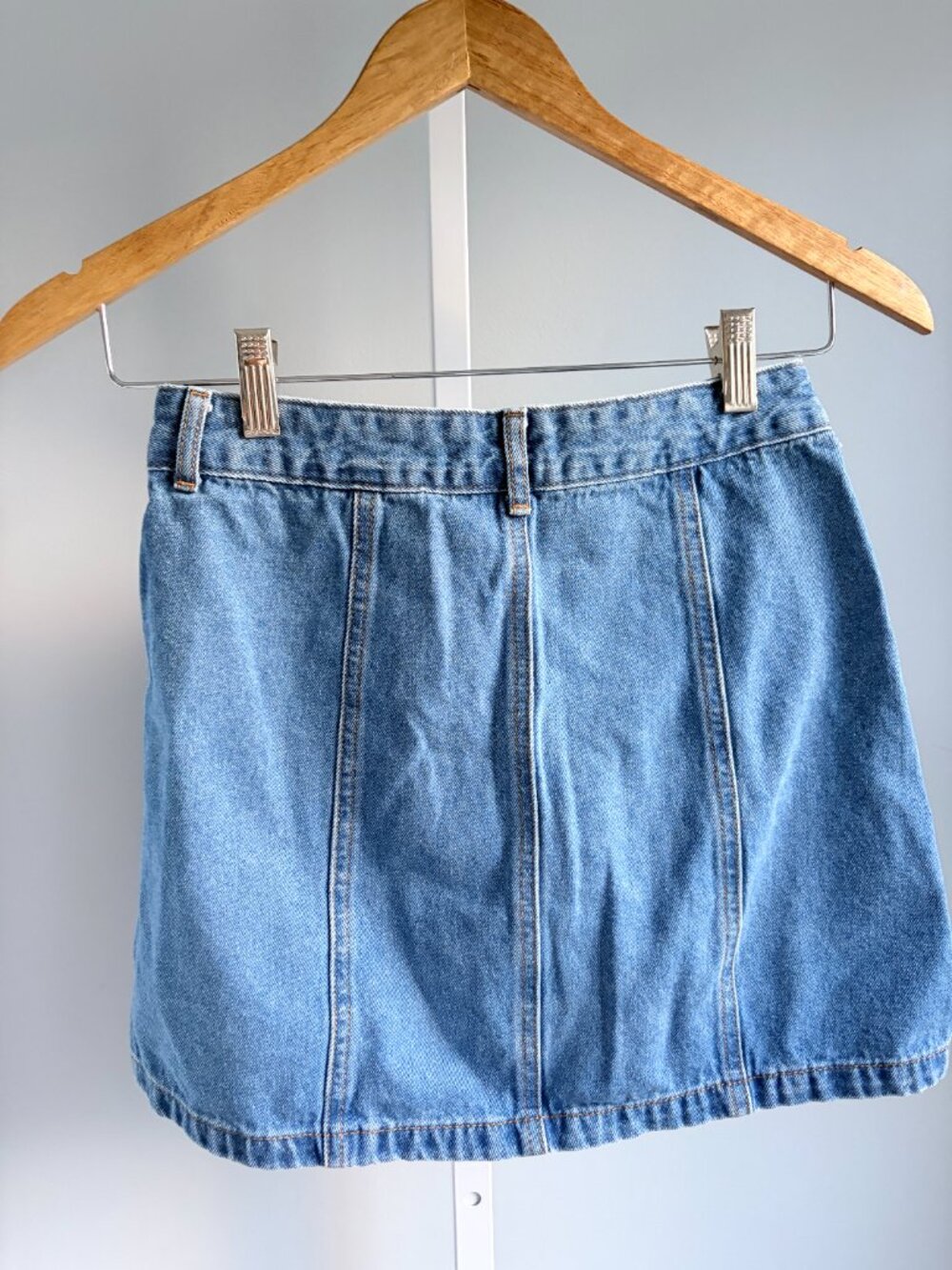 Denim Button Front A-Line Mini Skirt Size S Y2K Vintage Light Wash Jean Boho - Picture 6 of 7